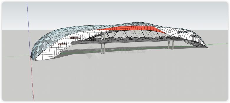 玻璃遮阳篷砖石围栏石桥su模型-图二
