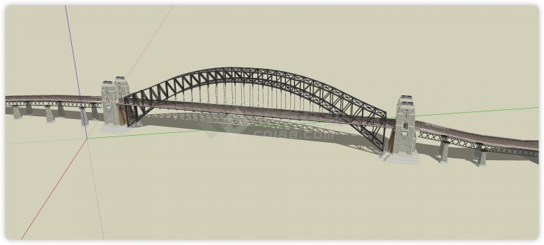 灰色砖桥墩拱形悬索桥su模型-图一