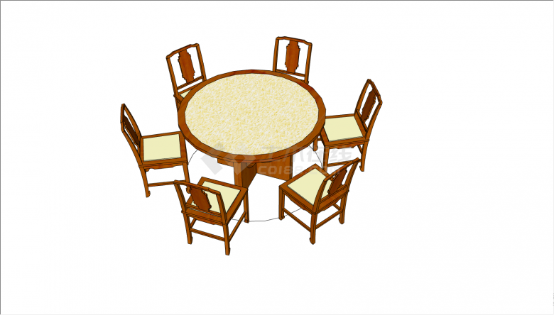 一张圆形的桌子带有六把椅子su模型-图二