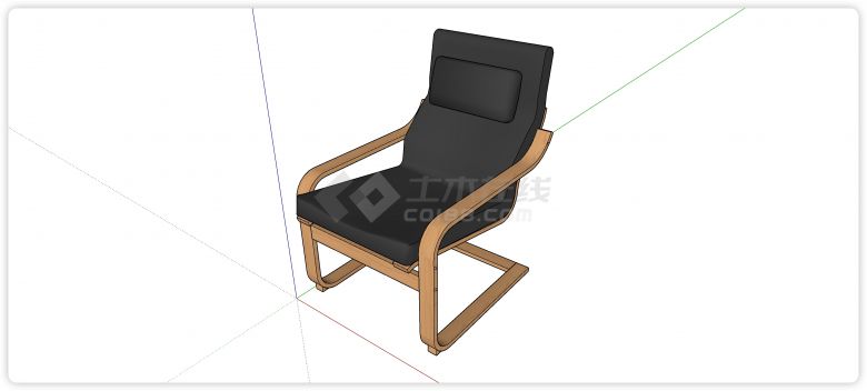 木框架黑色靠垫带枕垫凳子su模型-图一