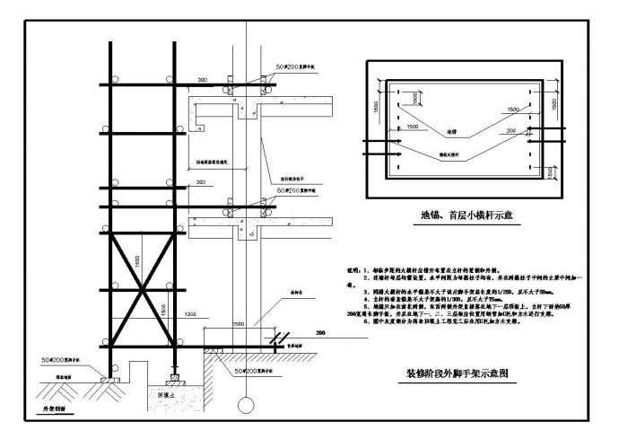 北京某公司配套用房装修阶段外脚手架示意图_图1