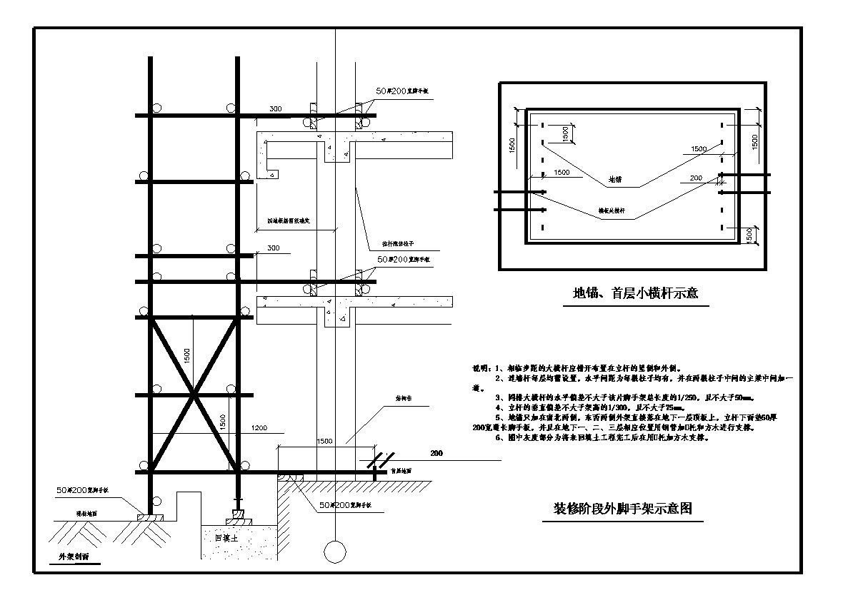 北京某公司配套用房装修阶段外脚手架示意图
