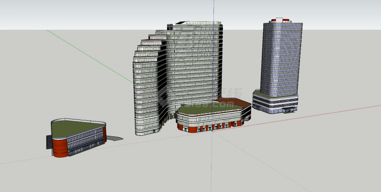 办公楼办公高层组合su模型-图二