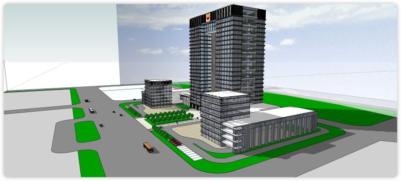 中国石油钢架结构玻璃主体办公楼su模型-图二