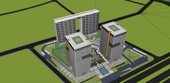 办公楼多栋高楼组合su模型_图1