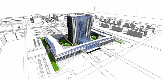 办公楼蓝色外观建筑su模型_图1