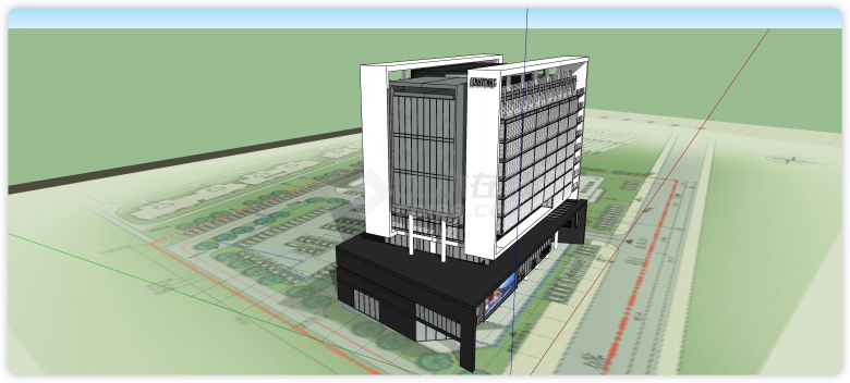 黑色色主体办公楼某办公楼设计su模型-图二