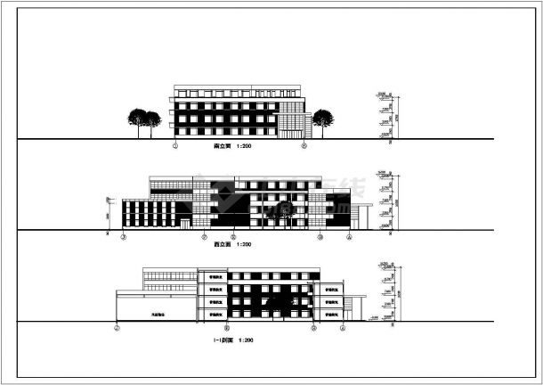 某地区四层多媒体小学教学楼建筑工程设计施工图（含总平面图）-图二