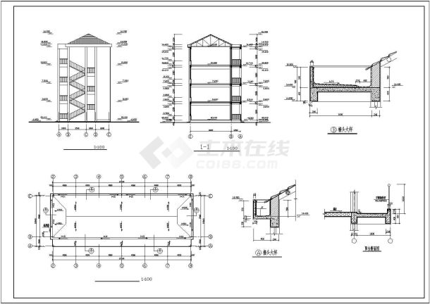 建筑面积为1229平米教学楼建筑施工图-图一