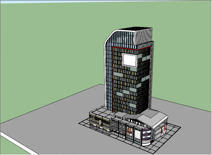 现代白色简约高层商厦办公楼su模型_图1