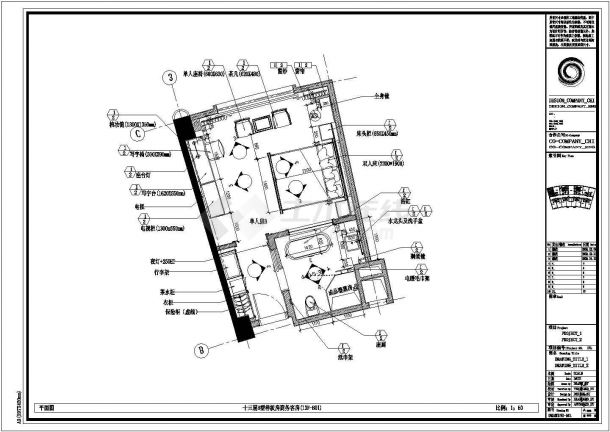 珠海某国际酒店B型样板房室内装修设计cad全套施工图（甲级院设计）-图二