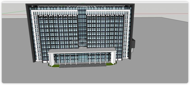 黑白配色主体蓝色玻璃办公楼现代风格办公楼su模型-图二