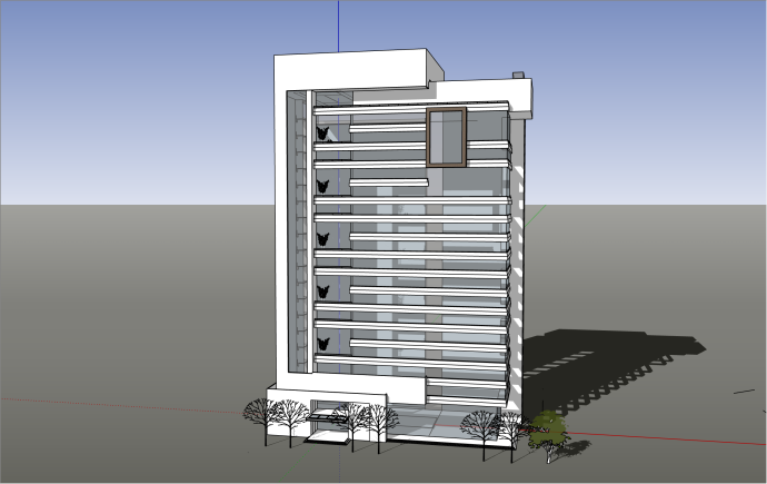 现代风格大落地窗低层办公楼造型su模型_图1