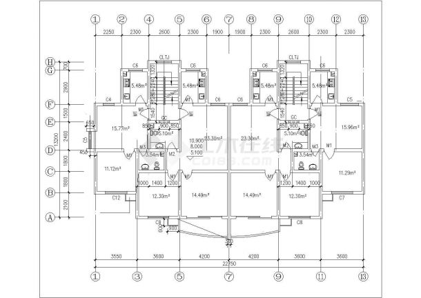 银川市某小区住宅楼6套小于80平米热门户型平面设计CAD图纸-图二