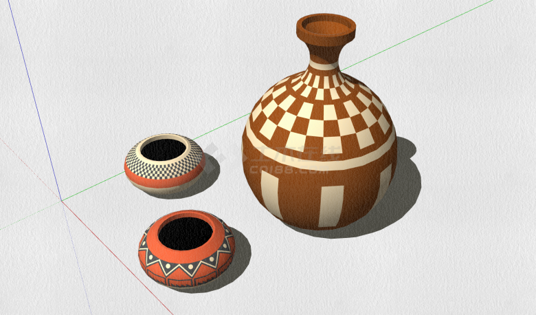 印第安风格彩色陶罐su模型-图二