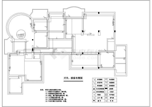 某三房两厅私家住宅室内照明设计cad电路布置图（标注详细）-图二