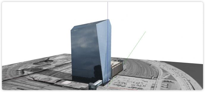蓝色玻璃高层连接大平层综合建筑su模型_图1
