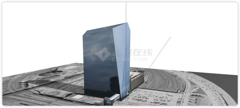 蓝色玻璃高层连接大平层综合建筑su模型-图一