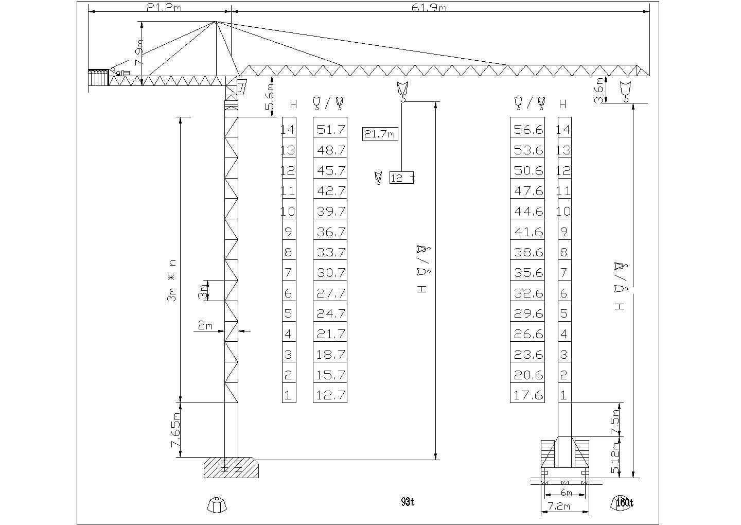 某塔吊高度图CAD设计构造