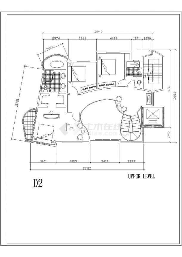 2层砖混结构豪华单体休闲别墅全套平面设计CAD图纸（4套方案）-图一