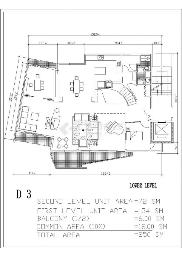 2层砖混结构豪华单体休闲别墅全套平面设计CAD图纸（4套方案）-图二