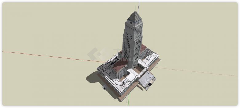 洛杉矶市政厅摩天高层su模型-图二