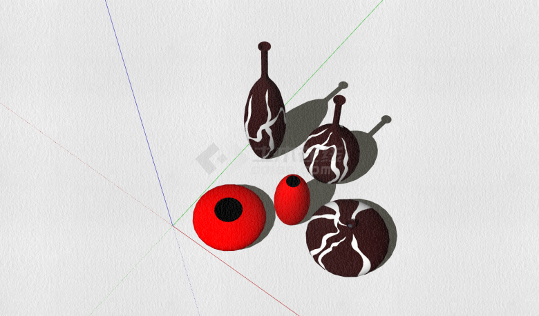 咖啡色红色和白色的细口长颈花瓶su模型-图二