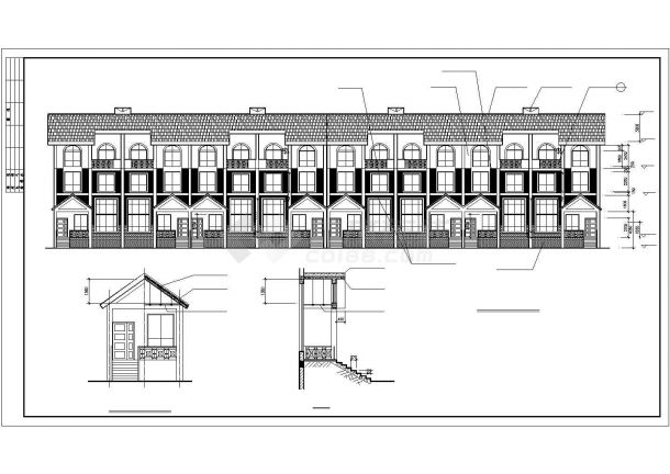 2100平米3层框混结构联排别墅楼全套建筑设计CAD图纸（含夹层）-图一