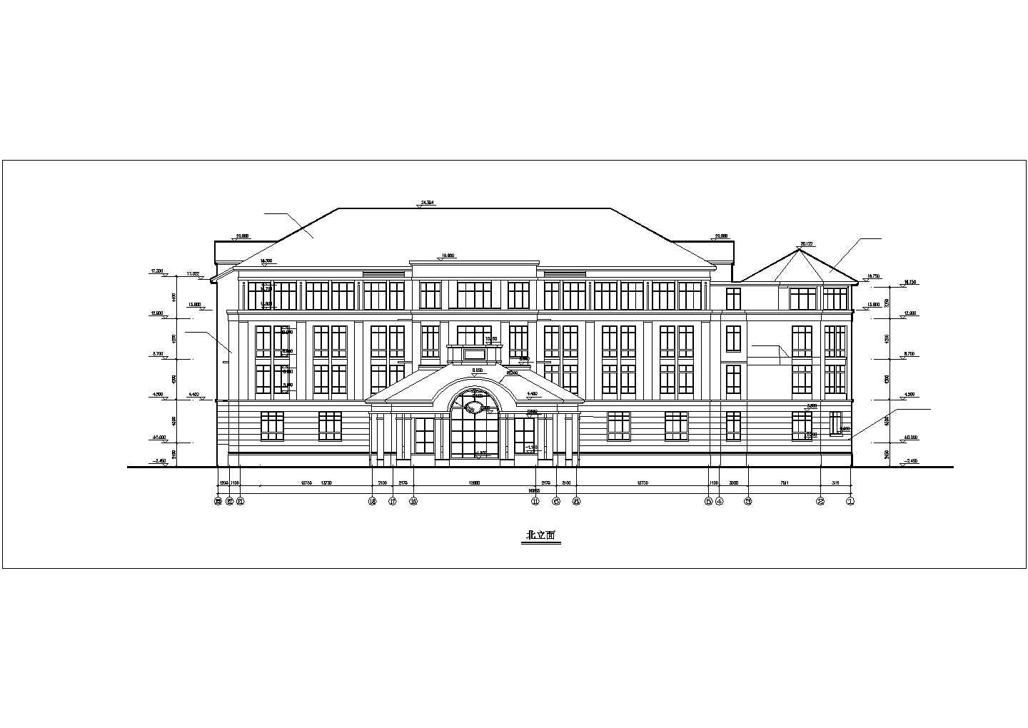 某四层框架结构学校教学楼立面设计cad方案图纸
