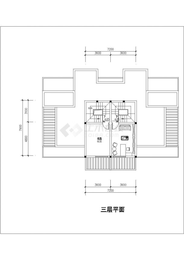 南京某别墅区234平米2层砖混结构连体别墅建筑设计CAD图纸（1楼2户）-图二