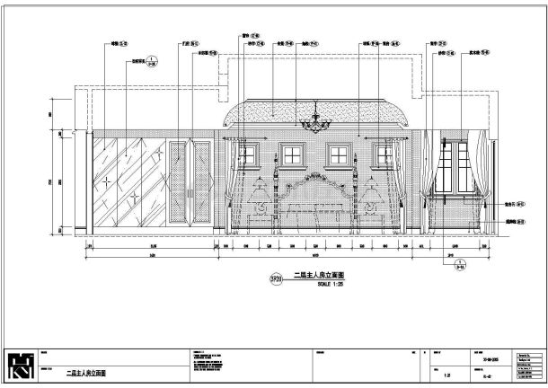某欧式别墅主人房立面图cad施工图-图二