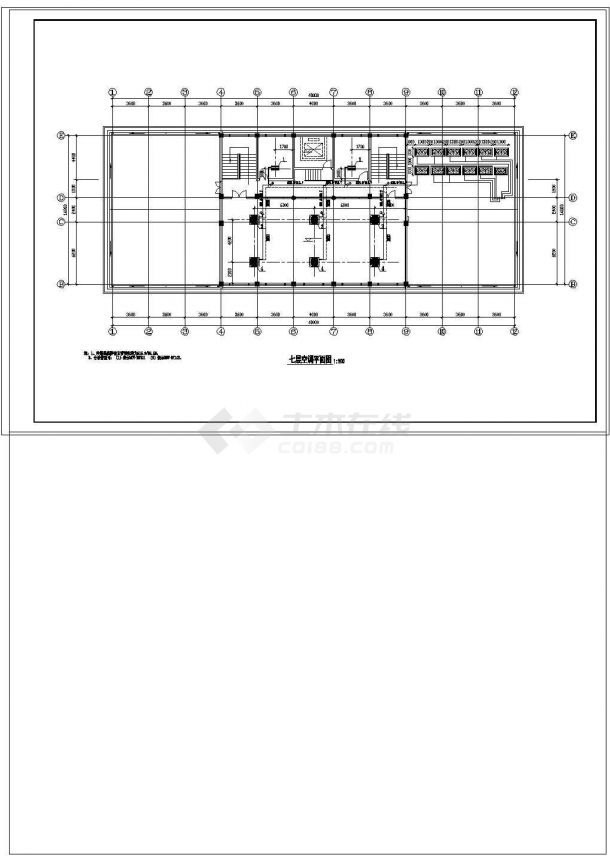 办公楼设计_天津某地上七层欧式办公楼通风空调cad施工图纸-图二