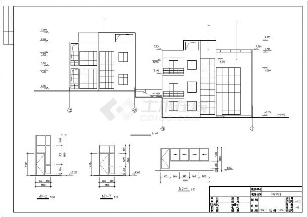 佛山市某社区1010平米三层异形柱框架结构连体别墅建筑设计CAD图纸-图一
