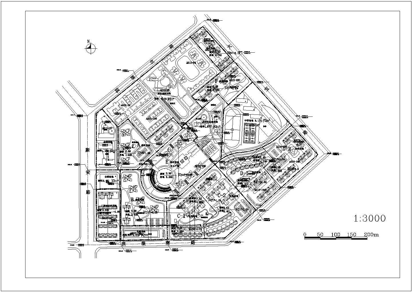 广东某居住区CAD整体建筑设计完整规划图