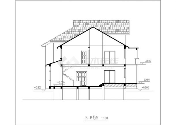 昆山市绿杨花园小区2层砖混机构单体别墅建筑设计CAD图纸（含阁楼）-图二