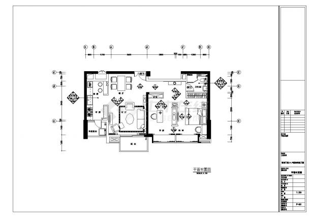 厦门简欧风情B户形一居室样板房装修设计施工图（含效果）-图二