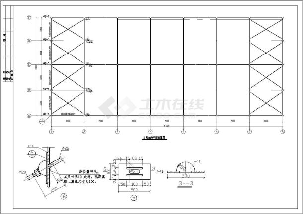 某三层商业用钢框架施工cad设计图-图一