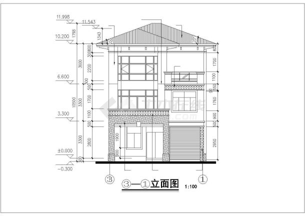 衢州市某大型别墅区303平米3层框混结构独栋别墅建筑设计CAD图纸-图二