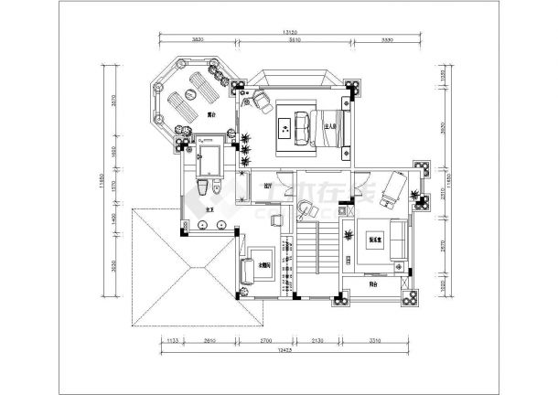 三层别墅平面施工CAD图-图一