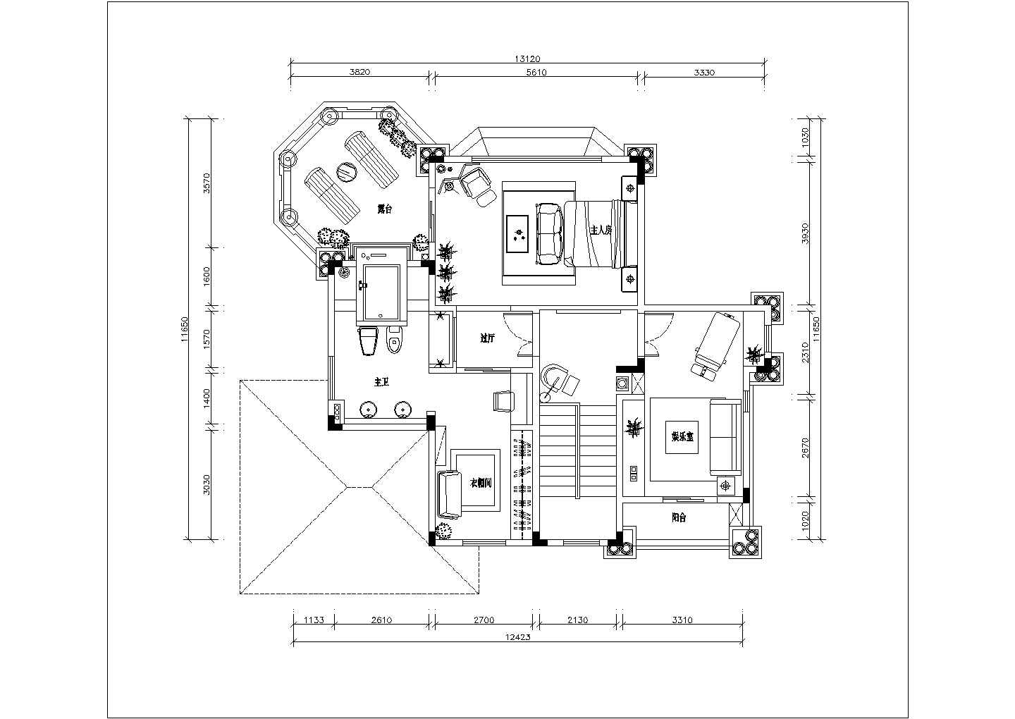 三层别墅平面施工CAD图