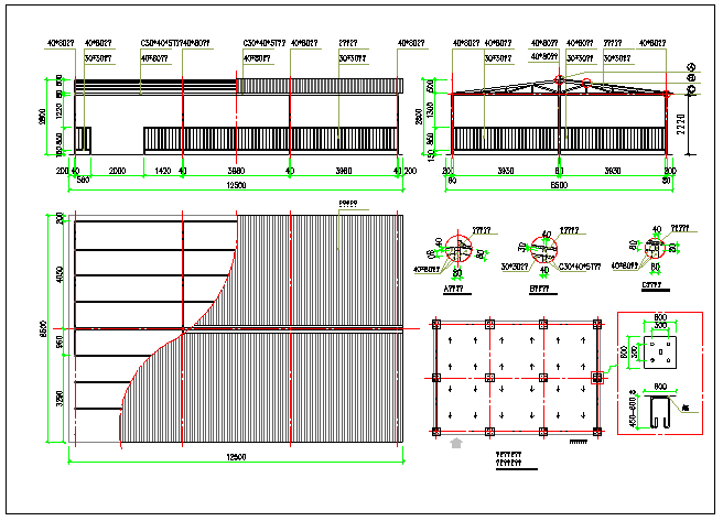 某地小区内钢结构车棚cad设计施工图纸_图1