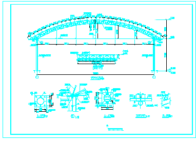 某弧形简易钢结构棚子结构cad设计施工图（含建筑设计）