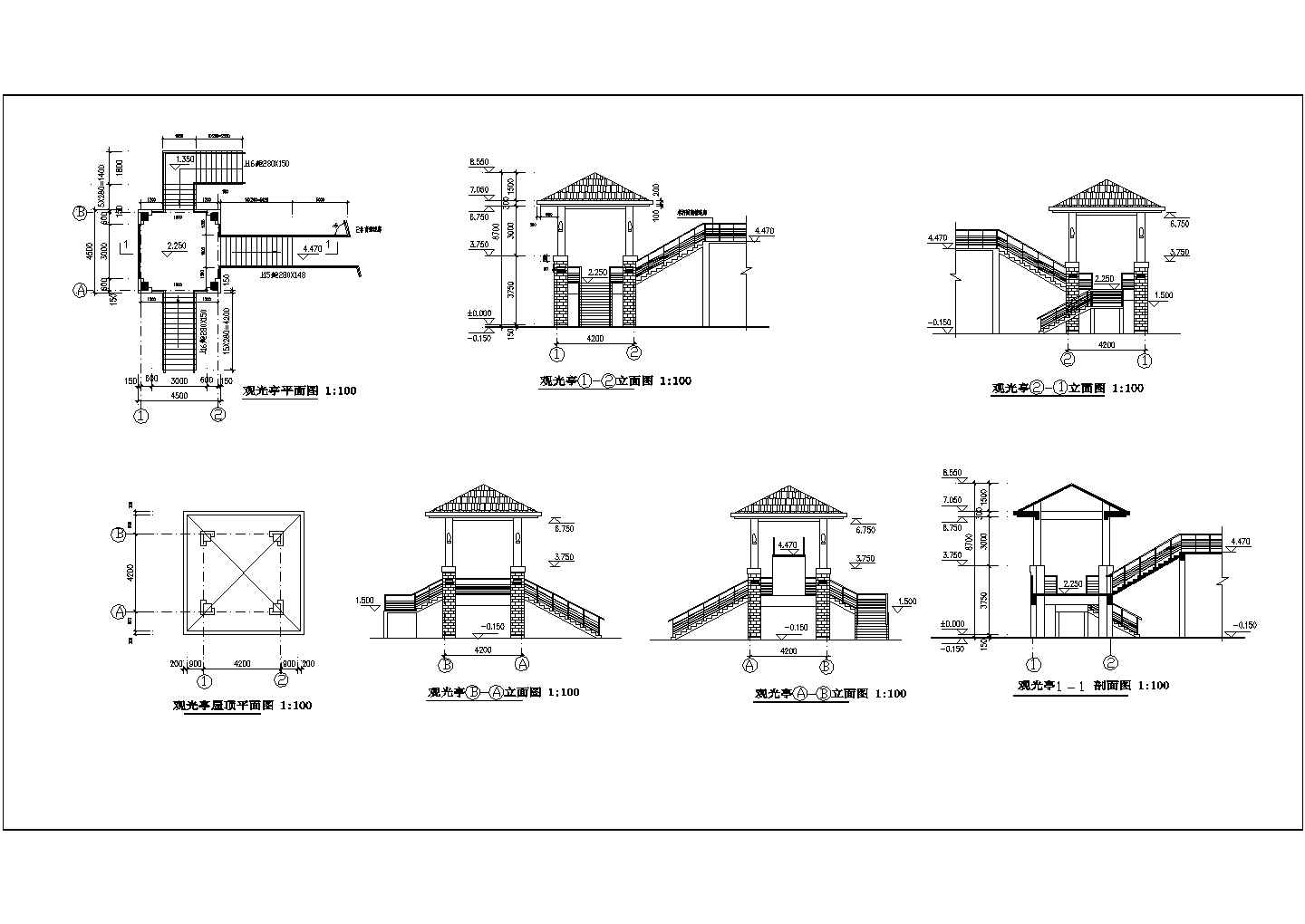 某景点观光亭钟塔CAD构造设计详细图纸