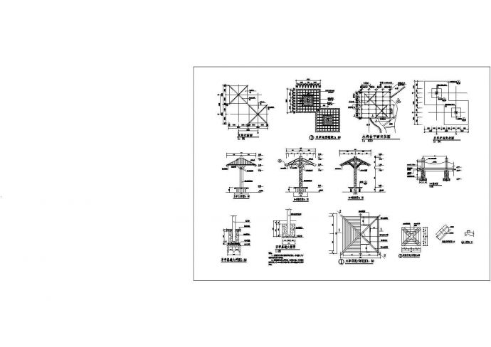 某连体双亭全套CAD设计构造施工图_图1