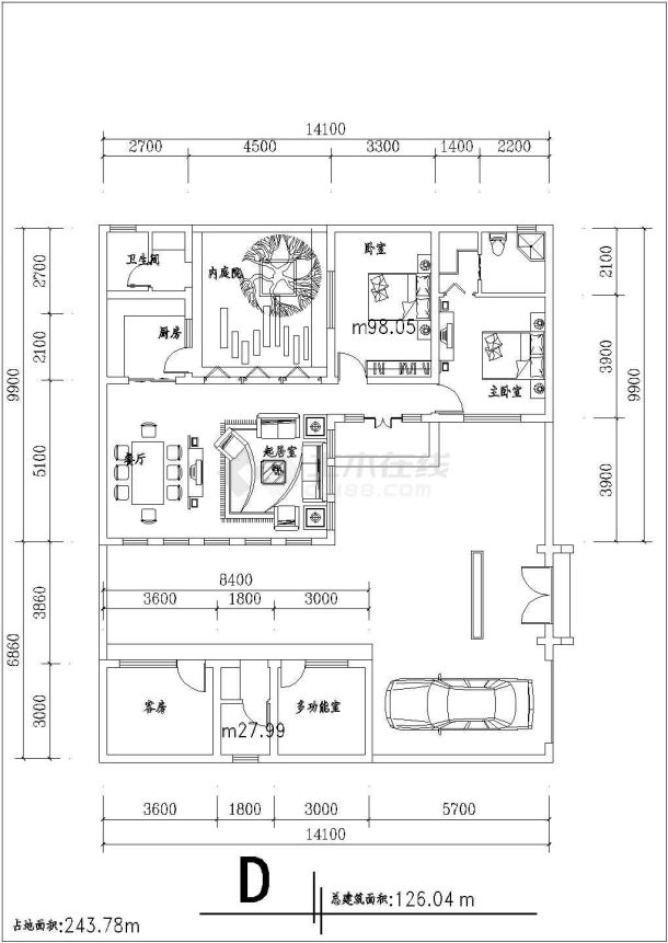 某经典四合院CAD设计构造施工完整方案图-图二