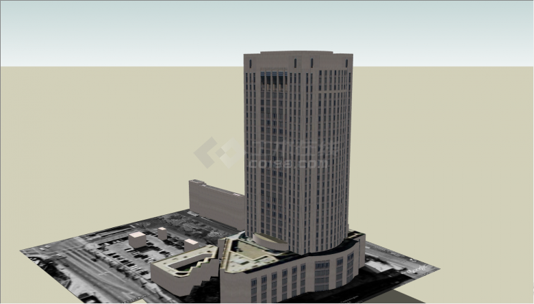 一栋带有商业广场的高层su模型-图一