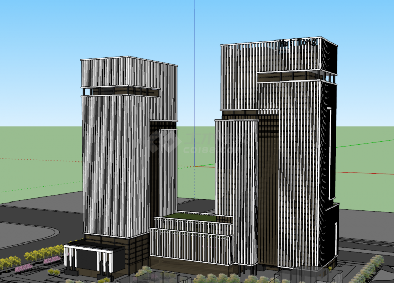 超高层两栋办公楼su模型-图一