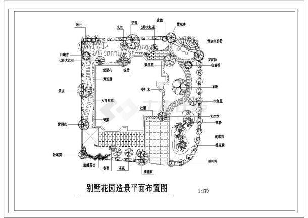 某别墅花园造景平面CAD详细设计布置图-图二