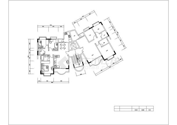 兰州华悦城小区每户95平米户型设计CAD图纸（1梯2户）-图一