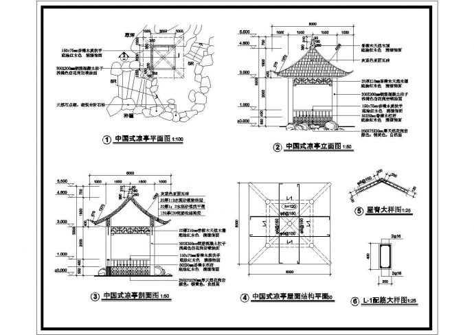 某福建中国式凉亭施工CAD详细设计构造详图_图1